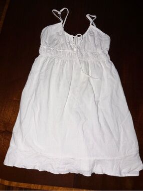 Cotton on white linen blend graduation Dress tank  s beach light tie neck